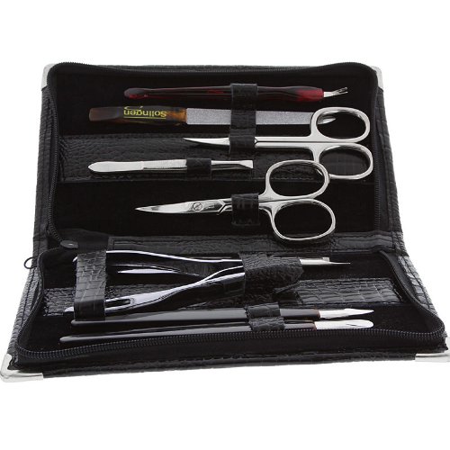 Maniküre-Set, 9 tlg., Kunstleder in Kroko-Optik Innen Rindsleder mit feinsten Solinger Instrumenten.