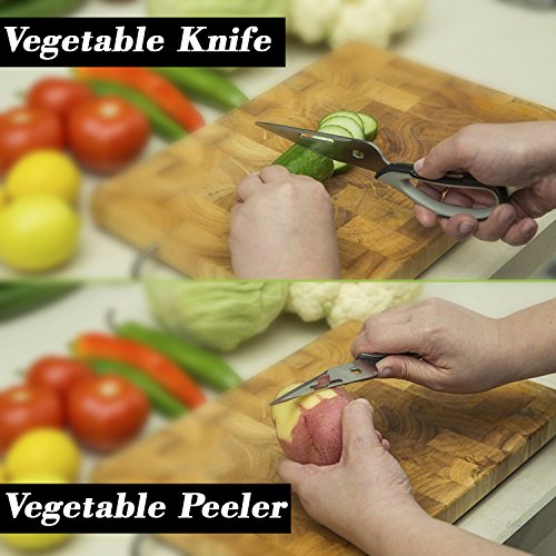 7-in-1 Magnetische Küchen Schere mit Etui von Belle Vous – Edelstahl Auseinandernehmbare Schere zum Schneiden von Fleisch, Knochen, Kräutern, Pizza, zum Schälen von Gemüse, zum Öffnen von Flaschen und noch mehr! – Spülmaschinenfest - 5
