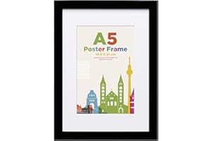 EGOFINE A5 Picture Frame with 6x4 Mount, Wooden 14.8 x 21 cm Frames Featuring Clear Acrylic Glass for Table and Wall Mounting, Perfect for Portrait, Home, Office,Black