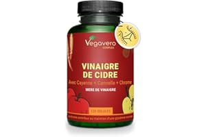 Complexe Vinaigre de Cidre 1950mg | Avec Chrome, Cannelle, Gingembre et Piment de Cayenne | Glycémie + Keto | 120 Gélules | Sans Additifs & Vegan | Vegavero®