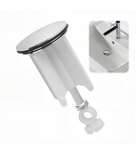 Sink Drain Screw Replacement For Bathroom Vanity – Adjustable Drain Stopper Screw, White 74mm With Stainless Steel Nut