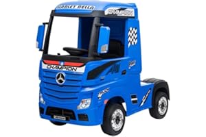 EMK TRADING LTD Electric Kids Ride On Lorry, 12V Battery Powered, 2.4G Parental Remote Control, for 3-6 Years, Licenced Mercedes Truck, LED Lights, Aux Input (Blue)