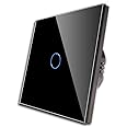CNBINGO Touch Light Switch, Black Single Light Switch, Tempered Glass Panel with LED Backlight, No Neutral Wire Required, 1-Gang 1-Way, AC 240V 500W
