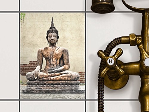Fliesen-Muster | Dekorations-Fliesensticker Küchenfliesen Bad-Folie Küchengestaltung | 15x20 cm Design Motiv Relaxing Buddha - 1 Stück