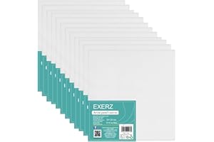 Exerz 20x20cm Paneles de Lienzos 12 piezas para pintar cuadros 280GSM / 0,3 cm de Espesor 100% Algodón/Blanco/Triple Preparado/Libre de Acido/Hebra Media - acrílicos & óleo