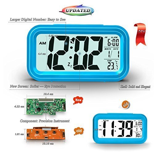 ZHPUAT Digital-Wecker Digitaluhr große LCD-Ziffern mit Hintergrundbeleuchtung Blau - 4