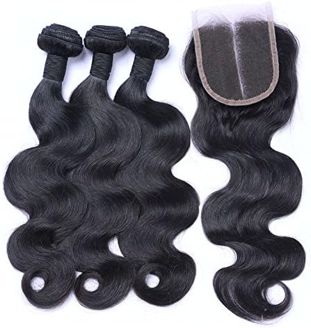 Puddinghair Brazilian Virgin Human Hair Bundles With Closure,Body Wave 3 Bundles With 4*4 Lace Closure Human Hair Wigs（18''20''22''24''+Closure16）