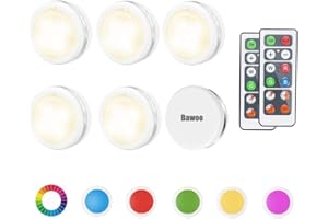 Luz Nocturna e Inalámbrica para vitrina y pasillo - Lámpara de Noche para Armario con 2 Controles Remotos - LED Bawoo 6PCS de Cocina con 5 Perlas Adhesiva y Batería (Color)
