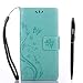 Produktbild Sony Xperia X Compact Hülle, Sony Xperia X Compact Schutzhülle, Alfort 3 in 1 Lederhülle Fashion Design Premium PU Leder Hohe Qualität Tasche Case Cover Kasten Abdeckung Wallet für Sony Xperia X Compact 4.6" Smartphone Funktion Standfunktion Unterstützte Telefone und Magnetverschluss mit Schmetterling ( Grün ) + Alfort Schwarz Stylus Pen + Netter Staub Stecker