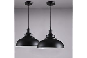 PETITES ECREVISSES 2 pack Suspension Vintage Lustre Abat-jour Noir, Industriel Luminaire en Métal 29cm E27 éclairage Lampe de Plafond