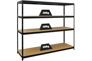 ‎PROREGAL PROREGAL Schwerlastregal Giant Elephant | HxBxT 160x180x60cm | Fachlast 200kg | Schwarz | Kellerregal, Steckregal, Garagenregal, Lagerregal