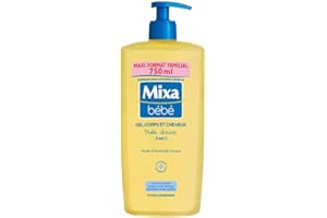Mixa Bébé Gel 2 en 1 Corps et Cheveux Très Doux - À l'Huile d’Amande Douce -Hypoallergénique - pH Neutre - Maxi Format Familial 750 ml