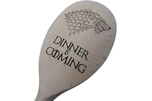 Fastcraft Cuillère en bois gravée avec inscription « Dinner is coming » Motif tête de loup inspirée de Game of Thrones