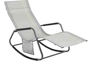 SoBuy Transat Jardin Exterieur Chaise Longue à Bascule Fauteuil Relax Extérieur avec Pochette Latérale Bain de Soleil pour Terrasse Balcon et Plage Gris 143x57x85 cm OGS47-HG