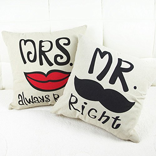 Ein Paar Mr. Right & Mrs. always right Baumwolle Leinen Dekoration Paar Sofa Sessel Kissen Abdeckung Hülle - 3