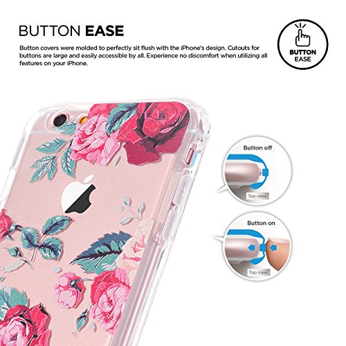 iPhone 7 Case with flowers,iPhone 8 Case, LUOLNH Slim Shockproof Clear Floral Pattern Soft Flexible TPU Back Cover [4.7 inch] -Red Rose