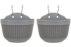 ARMINZANG Hanging Flower Pots Set of 2,Plastic Hanging Planters Outdoor for Garden Fence Patio Home Ornaments Wall Mounted Flower Holders Flower Basket Indoor with 4 Hooks and Drainage