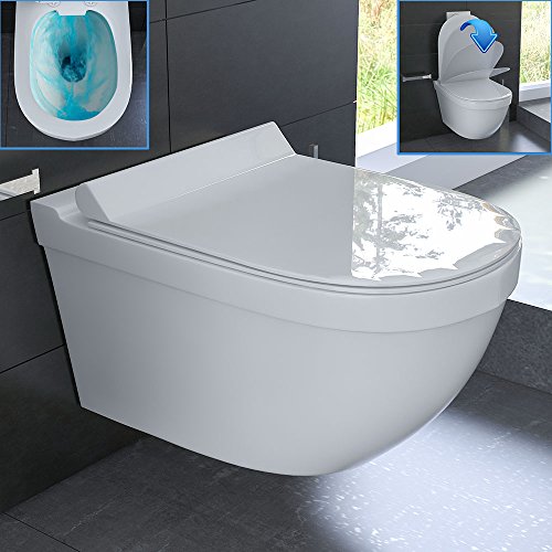 Keramik Hänge WC Rimless WC Spülrandlos Toilette inkl. WC-Sitz Soft-Close Quick-Release Funktion
