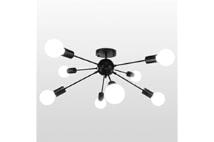 ‎LYNPON LynPon Vintage Sputnik Deckenleuchte Schwarz, 8 flammig Industriell Kronleuchter, Retro Deckenlampe Kronleuchter Rustikaler Stil für Landhaus, Esszimmer, Wohnzimmer, Küche