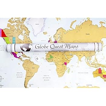 Globe Quest Carte Du Monde à Gratter Pour Faire Apparaître Les Pays Visités En Couleur Cadeau Idéal Pour Les Voyageurs édition De Luxe 60 X 90 Cm