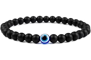 Lameybrt Natürlicher Achat Böses Auge Armband für Herren, Schutzarmband