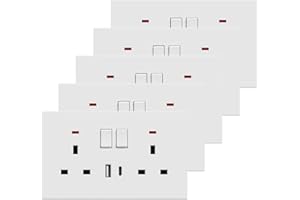 BSEED Double Socket with USB C 5 Pack, Electrical Double Switched Power Plug Wall Socket with LED Indicator, PC Wall Plate Outlet, White, 13A