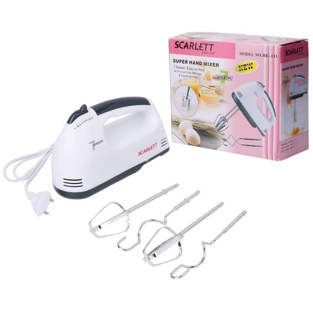 Electric Egg Beater Scarlet Hand Mixer for Cake Making with Stainless Steel Hooks,Egg Beater with Rods for Eggs Beating Dough Kneading Cake-1PC