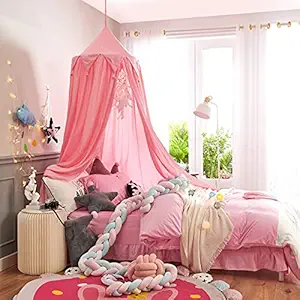 Mybbrm Princess Canopy for Girls Bed with Tassels Hideaway Tent for Kids Rooms or Cribs Nursery for Decoration, Playing,Reading,Sleep as Hanging House Castle (Rouge Pink)