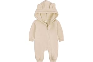 Alunsito Newborn Baby Boys Girls Romper One Piece Long Sleeves Bear Ear Hoodie Jumpsuit Infant Spring Fall Bodysuit