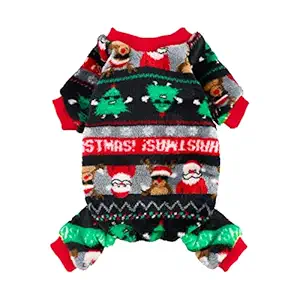 Fitwarm Glasses Reindeer Dog Christmas Outfit Holiday Dog Pajamas Thick Velvet Doggie Coat Puppy Winter Sweater Doggy Soft PJS Pet Cold Weather Clothes Cat Jumpsuits Black Medium