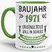 Produktbild Geburtstags-Tasse "Baujahr 1971" Innen & Henkel Hellgrün / Kaffee-Tasse / Mug / Cup / Becher / Lustig / Witzig / Fun / Geschenk-Idee / Geburts-Jahr / Scherz-Artikel / Geburtstags-Geschenk / Beste Qualität - 25 Jahre Erfahrung