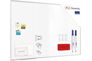 ALLboards Lavagna Bianca Magnetica con Cornice in Alluminio EXPO 150x100cm Scrivibile e Cancellabile a Secco, a Parete
