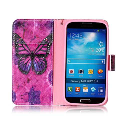 Feeltech Samsung Galaxy S4/9500 Hülle,Samsung Galaxy S4/9500 Magnet Leder Wallet Cover,Elegant Soft PU Kartenfach Extra Dünn Tasche Bunte Relife-Muster [Stand Funktion] Karte Halterung Klapp hülle Flip Book Design Case Flexible TPU Ultra Slim Inner Bumper Tasche mit Landyard [Free Stylus] für Samsung Galaxy S4/9500 – Roter Schmetterling - 4