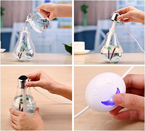 Aroma Diffiuser Die original Healthbulb von BerryKing – Birnen Lufterfrischer Ultraschall Luftbefeuchter Duftzerstäuber Raumluftreiniger Raumbefeuchter 400 ml Luftreiniger Humidifier 55ml/h mit LED für Schlafzimmer Wohnzimmer Büro inkl. Steinen und Palmen - 6