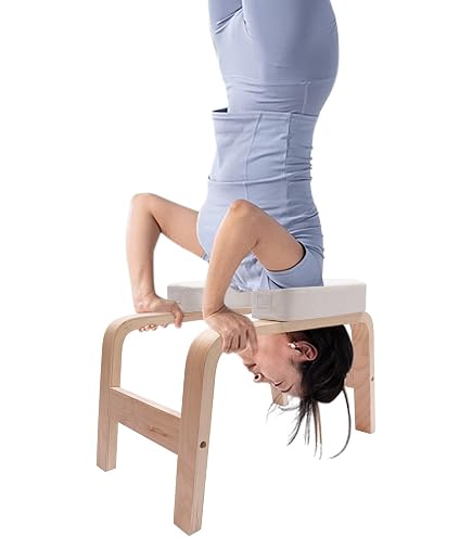 Taburete De Yoga Para Parada De Cabeza En Forma De T | Con Bloque Extraíble | Capacidad De 200 Kg | Medidas 64x36x40 Cm | Hecho De PU, Esponja Y Madera Maciza