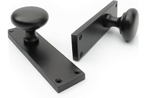 Jones & Grey Black New York Style Round Knobs Door Handles on Backplate, Size of backplate 4cm x 14.5cm