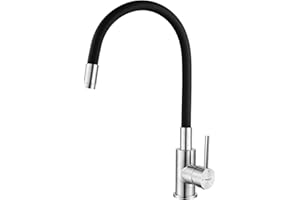 Ibergrif Grifo de Cocina Negro con Caño Flexible Universal, Grifería para Fregadero, Acero Inoxidable Cepillado, M22119-2