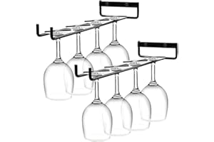 Aieraczy 2 Pezzi Porta Bicchieri Sospesi, 30cm Portabicchieri Sospeso, Porta Calici Sottopensile, Porta Calici da Parete, Porta Calici da Vino con Viti per Bar, Mobile da Vino, Cucina, Nero
