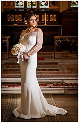 Pia Michi 3114 White Long Sleeve Embroidery Detail Gown UK 10 (US 6)