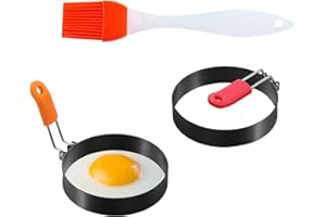 METALNUTS Egg Rings for Frying - 2 Pack Non Stick Egg Rings, Stainless Steel Frying Egg Ring Mold with Anti-Scald Folding Handle and an Oil Brush, Egg Circles for Fried Eggs, Pancake, Mini Burger Patty