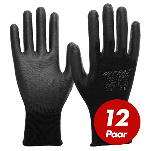 NITRAS 6215 Nylon Strickhandschuh Arbeitshandschuhe 12 PAAR schwarz Gr. M