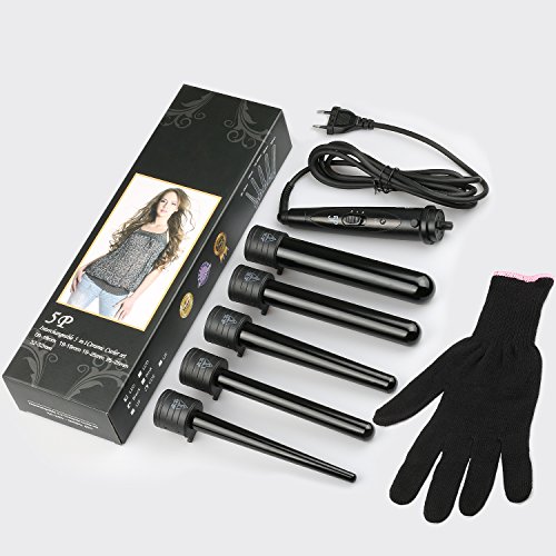 Lockenstab, iMissiu 5 in 1 Multifunktions Austauschbare Lockenwickler Kit (Schwarz) - 7