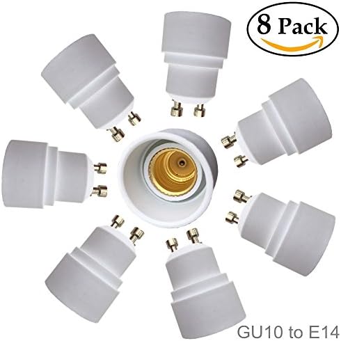 Eleidgs 8 PCS Bulb Holder GU10 to E14 Adapter Converter - GU10 Light Socket to E14 Light Bulb Base Socket, Fits LED/CFL Light Bulbs, Heat-resistant, Anti-burning, No Fire Hazard