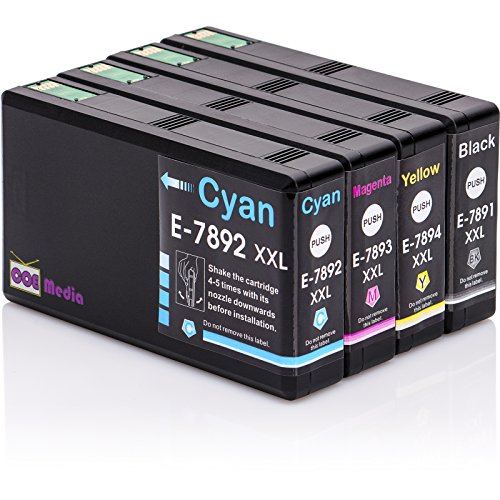 Juego de 4 - EPSON t7891 - 7894 - Cartuchos de Tinta con Chip | 1 x Negro & 1 x Cian/Magenta/Amarillo, adecuado para Epson Workforce Pro 4600 Series 4630 DWF de 4640 DTWF WF de 5100 Series WF 5110 DW WF-5190 DW 5600 Series 5620 DWF WF-5690 DWF multicolor multicolor 4er Set