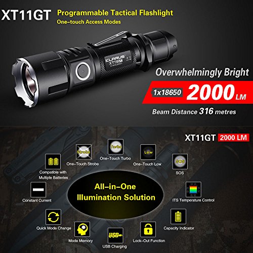 Klarus XT11GT Is Klarus XT11S Upgraded Version CREE XPH35 HI E4 LED 2000 Lumens 18650 Tactical Rechargeable Flashlight With 18650 3100mah Battery+Thenines USB Light - 2