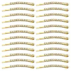 Nydotd 24Pcs Rhinestone Bobby Pin Metal Hair Clips Crystal Hair Pin Diamond Bobby Pins Decorations Silver Hairpins Hairclips Bangs Clips Gifts for Lady Women Girls (Gold)