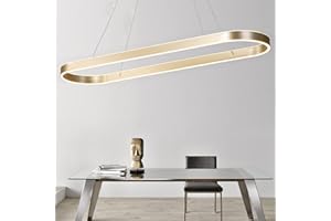 LANEKD Lampada a Sospensione LED Sala da Pranzo Lampadario Dimmerabile Soggiorno Plafoniera Moderno Ovale Legno Lampadari per Ufficio Tavolo da Pranzo Camera da Letto Lampada (Gold, L120cm)