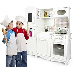 Leomark Cuisine Grande Vintage Cuisine en Bois Jeu d'imitation Cuisine avec Accessoires, Bon appétit Tableau Cuisinière Éducatif Chef Neuf Cuisine Blanche Big Vintage Enfants 96x33x102 cm
