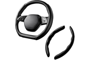 CGEAMDY Auto Lenkradbezug, Universal Segmentierter Lenkradschutz Kohlefaser Lenkrad Abdeckung, 38CM Anti Rutsch Lenkradabdeckung Lenkradschoner, Auto Zubehör（Schwarz）