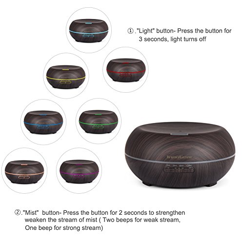 InnoGear Aroma Diffuser Luftbefeuchter ätherisches Öl Diffusor Holz Korn Ultraschall Aromatherapie Diffusoren mit 7 Farbe LED Lichter ändern und 4 Timer Einstellungen Wasserlos Auto Abschaltung, 200ML - 3
